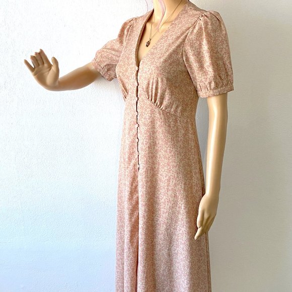 High Waist Maxi Dress Empire Waist Dress Floral Dress Cottagecore Tea Dress Sz 4 - Picture 7 of 10